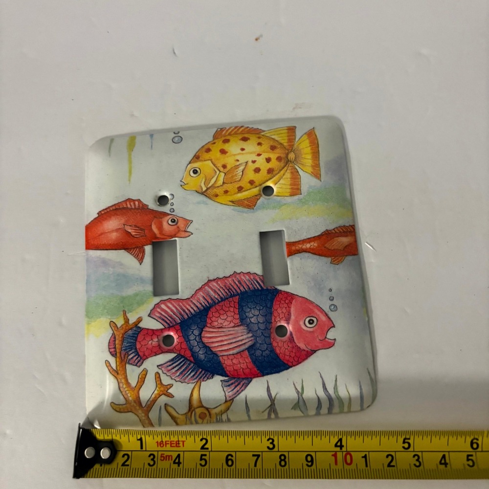 Vintage Tropical Fish Metal Double Toggle Light Switch Plate Ocean Decor - Picture 4 of 5